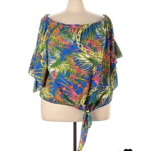 Ashley Stewart Blouse Shirt Womens Size 22/24 Tropical Print Off-Shoulder